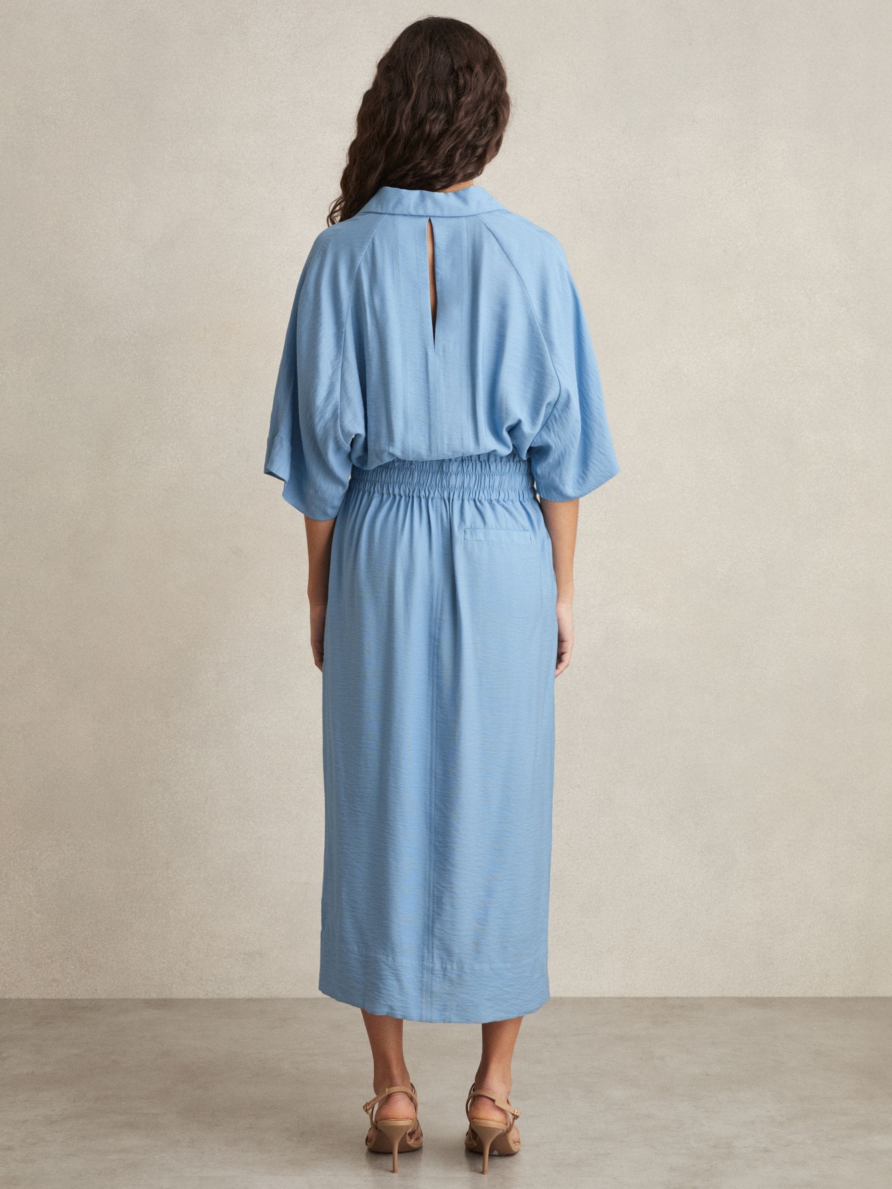 【海外限定】REISSワンピース☆Blue Cecilia Shirred-Waist Midi Buy Reiss Blue Cecilia Shirred-Waist Midi Shirt Dress from