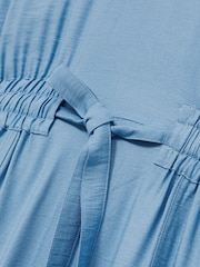 Reiss Blue Cecilia Petite Shirred-Waist Midi Shirt Dress - Image 5 of 6