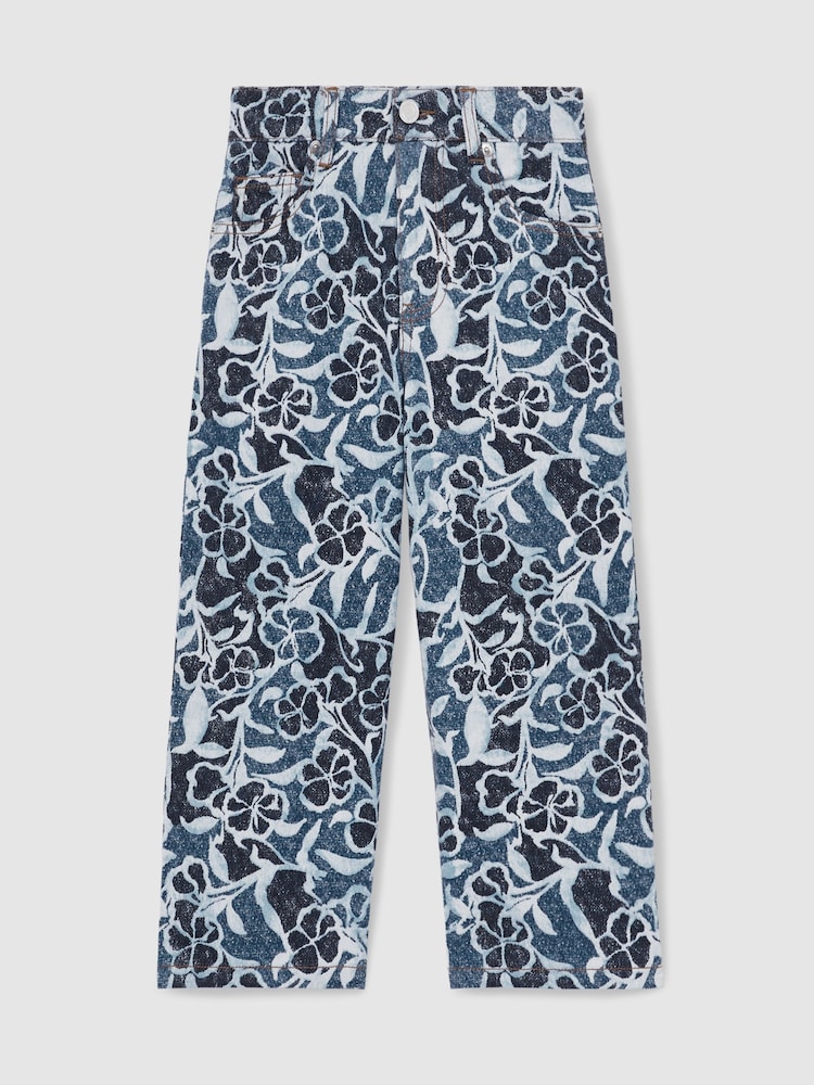 Reiss Blue Skylar 9-13 yrs Floral-Print Straight-Leg Jeans - Image 2 of 5