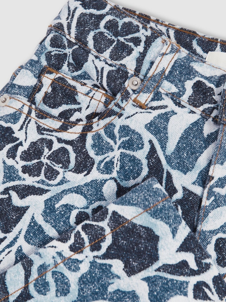 Reiss Blue Skylar 9-13 yrs Floral-Print Straight-Leg Jeans - Image 5 of 5