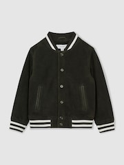 Reiss Dark Green Banbridge 13-14 yrs Suede Varsity Bomber Jacket - Image 1 of 5