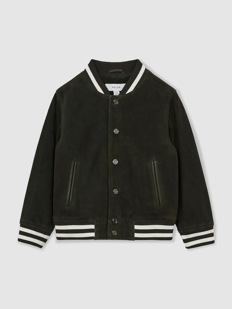 Reiss Dark Green Banbridge 13-14 yrs Suede Varsity Bomber Jacket - Image 1 of 5