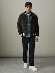 Reiss Dark Green Banbridge 13-14 yrs Suede Varsity Bomber Jacket - Image 2 of 5