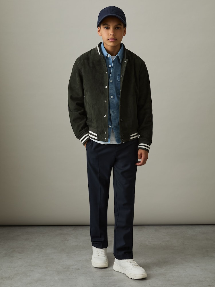 Reiss Dark Green Banbridge 13-14 yrs Suede Varsity Bomber Jacket - Image 2 of 5
