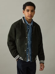 Reiss Dark Green Banbridge 13-14 yrs Suede Varsity Bomber Jacket - Image 3 of 5