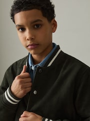 Reiss Dark Green Banbridge 13-14 yrs Suede Varsity Bomber Jacket - Image 4 of 5