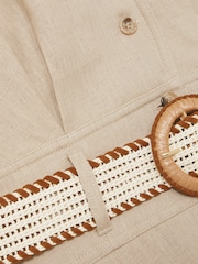 Reiss Neutral Annie Petite Linen Belted Sleeveless Midi Dress - Image 5 of 6