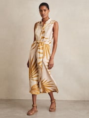 Reiss Morgan Palm-Print Sleeveless Shirt Dress - Image 1 of 6