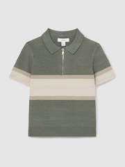 Reiss Sage Green Grove 13-14 yrs Textured Colour-Block Polo Shirt - Image 1 of 4