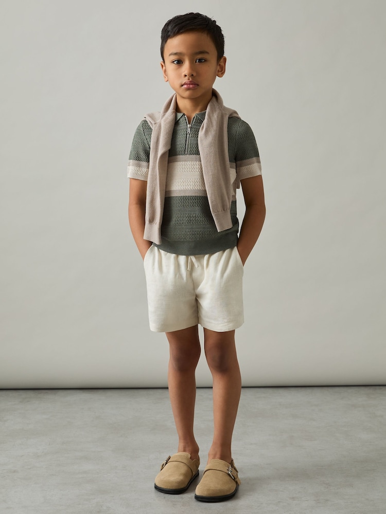 Reiss Sage Green Grove 13-14 yrs Textured Colour-Block Polo Shirt - Image 2 of 4