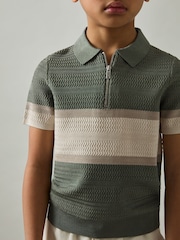 Reiss Sage Green Grove 13-14 yrs Textured Colour-Block Polo Shirt - Image 3 of 4