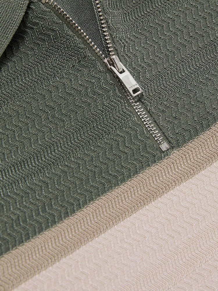 Reiss Sage Green Grove 13-14 yrs Textured Colour-Block Polo Shirt - Image 4 of 4