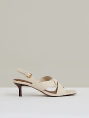 Off White - Reiss Candice Leather Link-Strap Low-Heel Sandals - Image 1 of 5