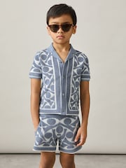 Azul claro/blanco - Reiss Vounder Abstract-Pattern Towelling Shorts - Imagen 1 de 4