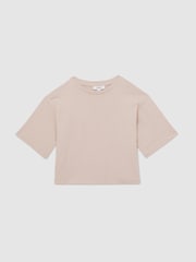 Reiss Blush Cassy 9-13 yrs Oversized Cotton Crew-Neck T-Shirt - Image 1 of 4