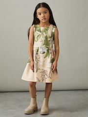 Reiss Pink Print Trinny 4-9 yrs Floral Scuba Sleeveless Dress - Image 1 of 4