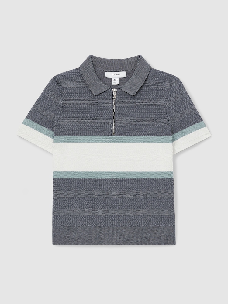 Airforce modra - Reiss Grove Textured z izrazitim barvnim vzorcem polo majice - Slika 1 iz 4