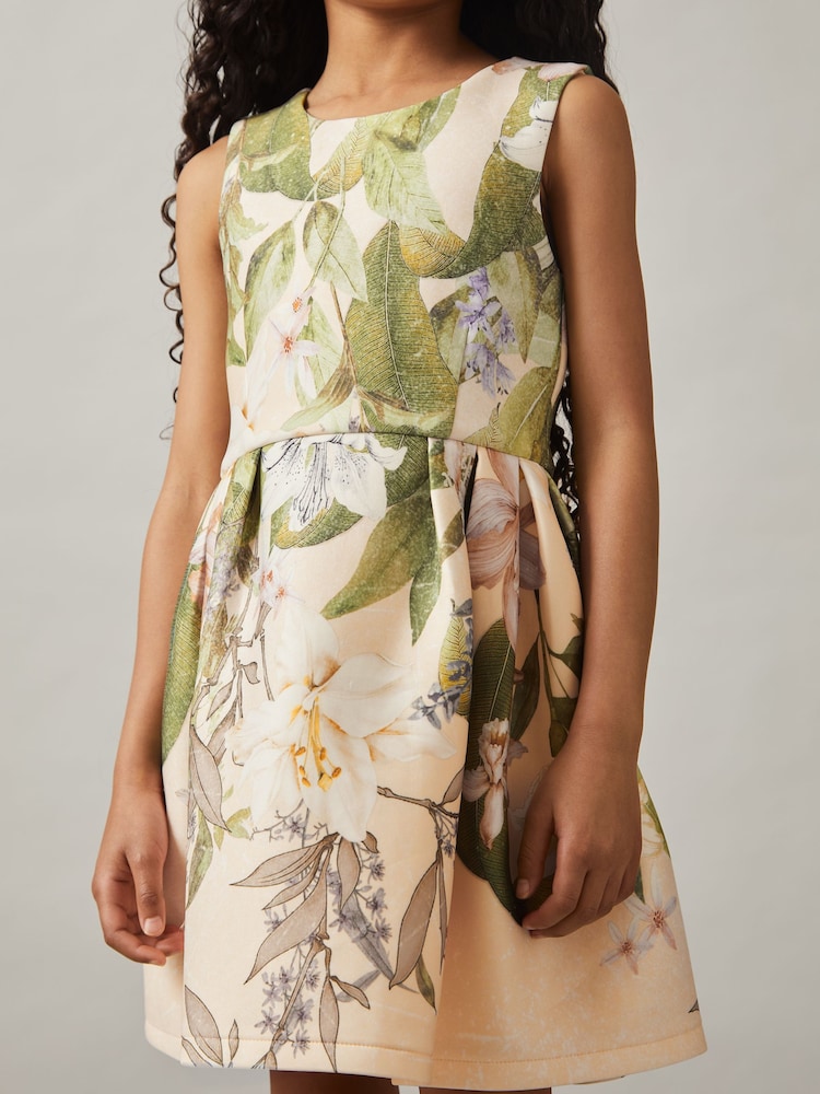 Reiss Pink Print Trinny 9-13 yrs Floral Scuba Sleeveless Dress - Image 1 of 4