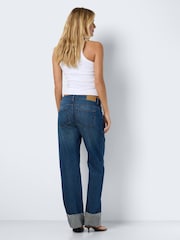 NOISY MAY Blue 100% Cotton High Waist Straight Leg Fold Up Jeans - Image 3 of 6