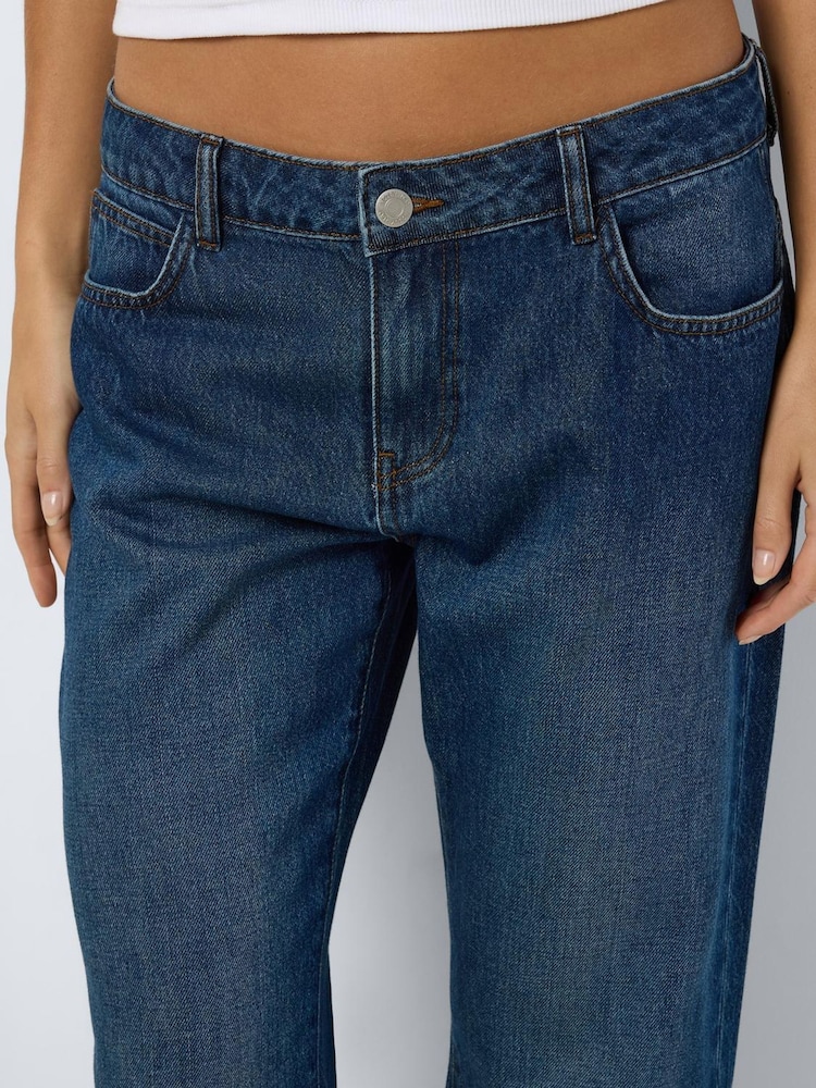 NOISY MAY Blue 100% Cotton High Waist Straight Leg Fold Up Jeans - Image 5 of 6
