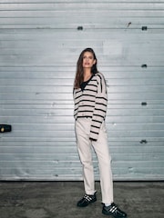 NOISY MAY Cream Striped Long Sleeve Knitted Button Down Cardigan - Image 1 of 3