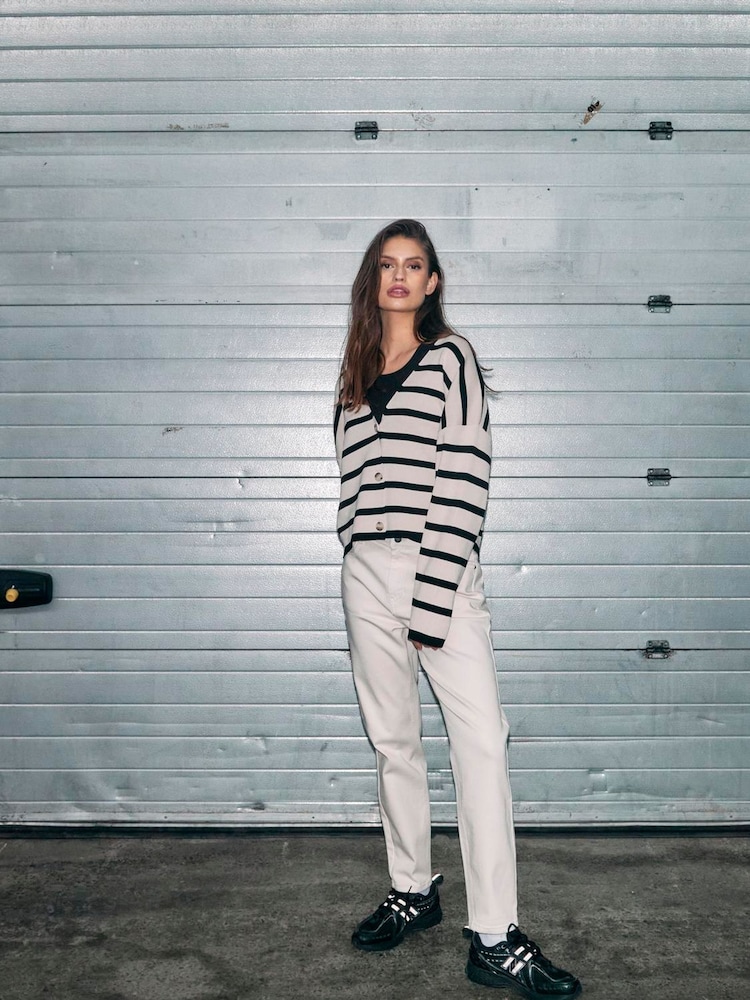 NOISY MAY Cream Striped Long Sleeve Knitted Button Down Cardigan - Image 1 of 3 NOISY MAY Cream Striped Long Sleeve Knitted Button Down Cardigan - Image 1 of 3
