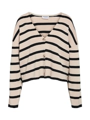 NOISY MAY Cream Striped Long Sleeve Knitted Button Down Cardigan - Image 3 of 3