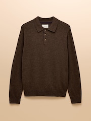 Joules Sampson Lambswool Brown Long Sleeve Knitted Polo Shirt - Image 5 of 5