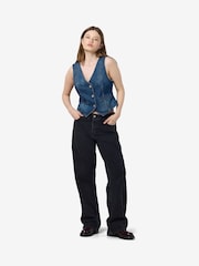 NOISY MAY Blue 100% Cotton Denim Waistcoat With Button Close - Image 1 of 7