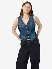 NOISY MAY Blue 100% Cotton Denim Waistcoat With Button Close - Image 4 of 7