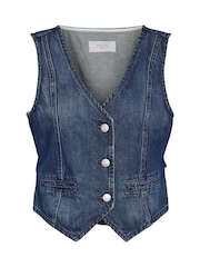 NOISY MAY Blue 100% Cotton Denim Waistcoat With Button Close - Image 7 of 7