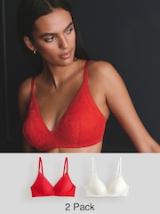 Red/Cream Pad Non Wire Lace Detail Ultimate Comfort Bras 2 Pack - Image 1 of 13