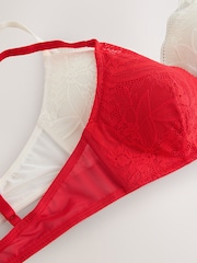 Red/Cream Pad Non Wire Lace Detail Ultimate Comfort Bras 2 Pack - Image 10 of 13