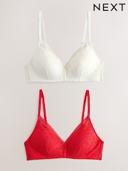 Red/Cream Pad Non Wire Lace Detail Ultimate Comfort Bras 2 Pack - Image 12 of 13