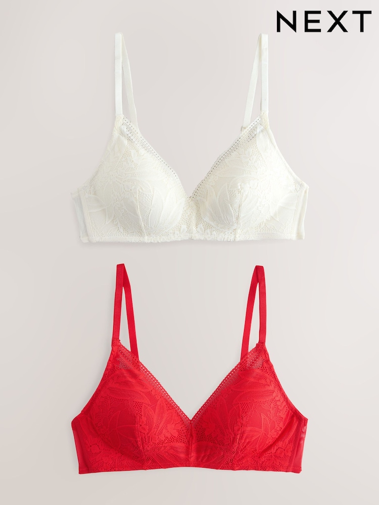 Red/Cream Pad Non Wire Lace Detail Ultimate Comfort Bras 2 Pack - Image 13 of 13 Red/Cream Pad Non Wire Lace Detail Ultimate Comfort Bras 2 Pack - Image 13 of 13