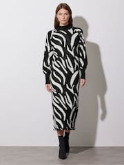 Star by Julien MacDonald Black Animal Print Intarsia Jumper Dress - Image 1 of 6