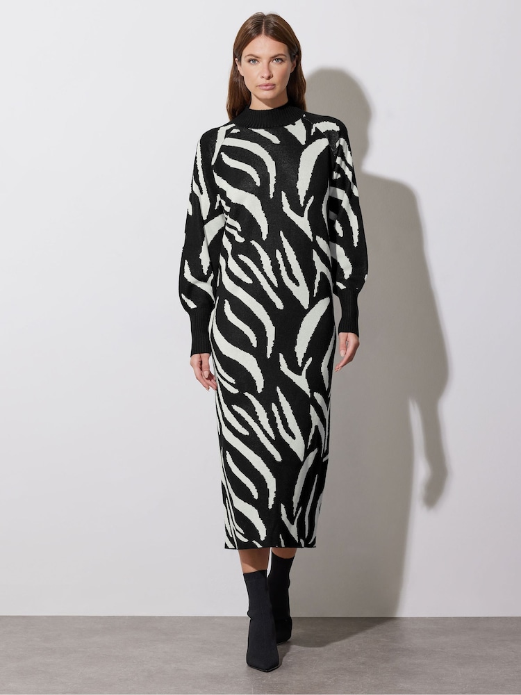 Star by Julien MacDonald Black Animal Print Intarsia Jumper Dress - Image 1 of 6