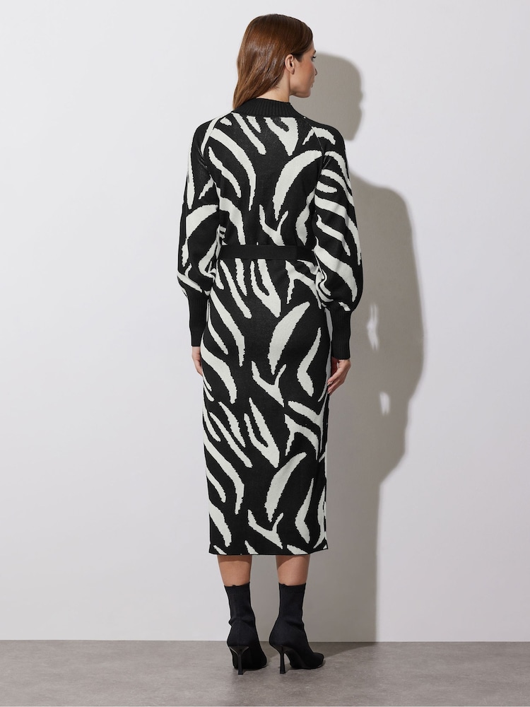Star by Julien MacDonald Black Animal Print Intarsia Jumper Dress - Image 2 of 6