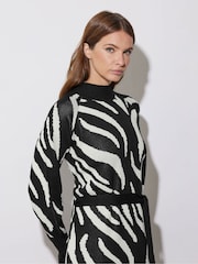 Star by Julien MacDonald Black Animal Print Intarsia Jumper Dress - Image 5 of 6