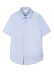BOSS Blue Short Sleeve Logo Occasion 100% Cotton Shirt - Image 1 of 5