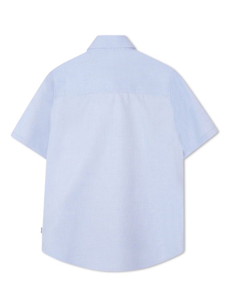 BOSS Blue Short Sleeve Logo Occasion 100% Cotton Shirt - Image 2 of 5 BOSS Blue Short Sleeve Logo Occasion 100% Cotton Shirt - Image 2 of 5