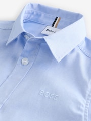 BOSS Blue Short Sleeve Logo Occasion 100% Cotton Shirt - Image 4 of 5