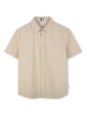 BOSS Natural Short Sleeve Logo Occasion Shirt - Image 1 of 3
