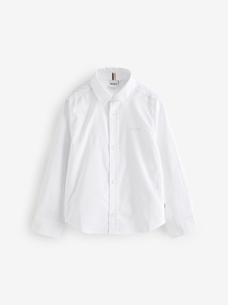 BOSS White Long Sleeve Logo Occasion 100% Cotton Shirt - Image 1 of 8