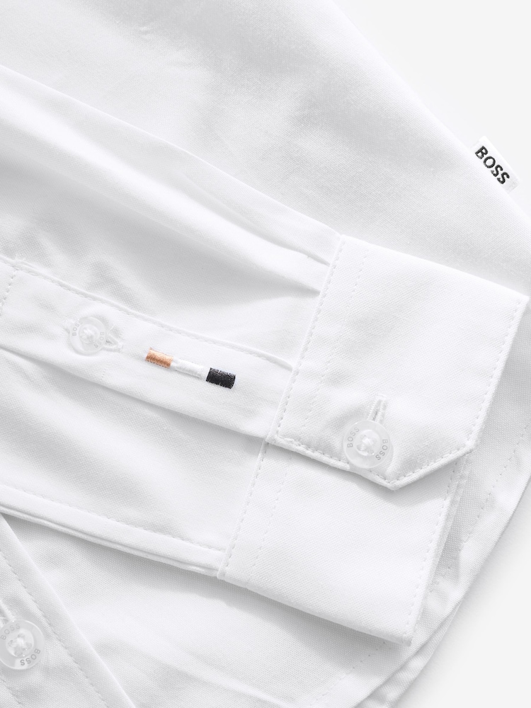 BOSS White Long Sleeve Logo Occasion 100% Cotton Shirt - Image 4 of 8