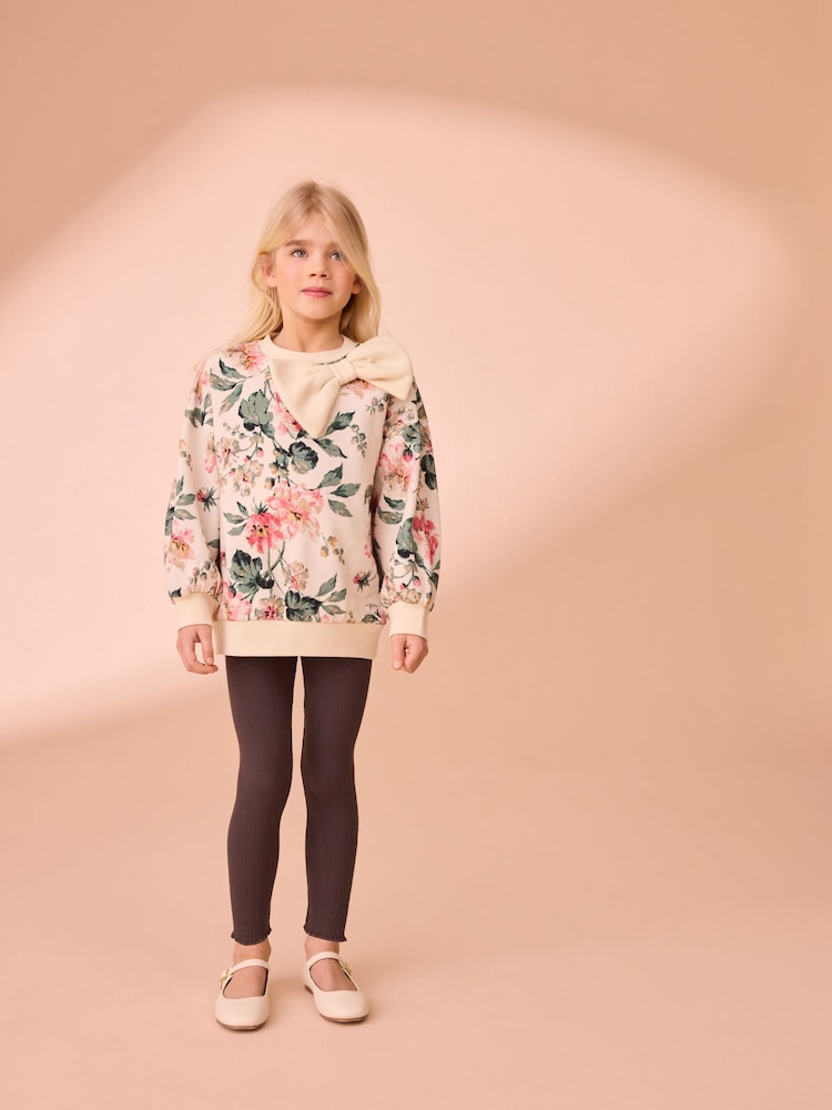 Laura Ashley Cream/Pink/Green Romilly Floral Sweatshirt and Ribbed Leggings Set - Image 3 of 10