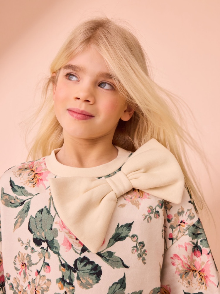 Laura Ashley Cream/Pink/Green Romilly Floral Sweatshirt and Ribbed Leggings Set - Image 5 of 10