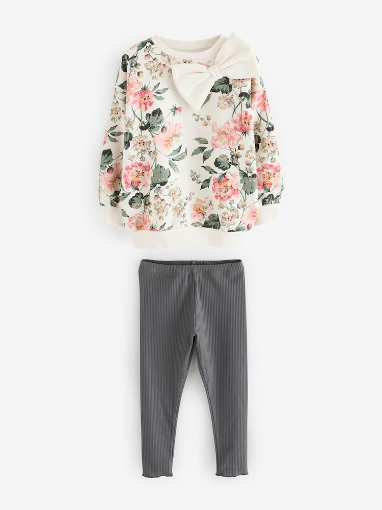 Laura Ashley Cream/Pink/Green Romilly Floral Sweatshirt and Ribbed Leggings Set - Image 6 of 10