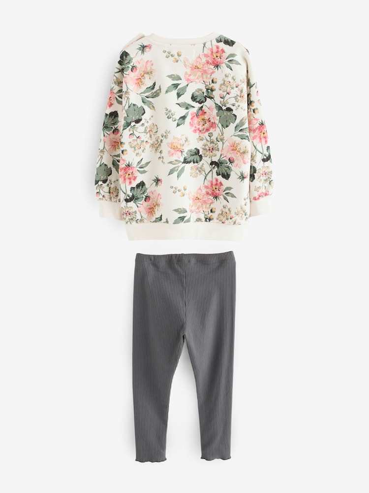 Laura Ashley Cream/Pink/Green Romilly Floral Sweatshirt and Ribbed Leggings Set - Image 7 of 10