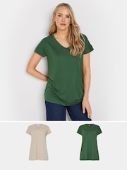 Long Tall Sally Green Modal T-Shirts 2 Pack - Image 1 of 8